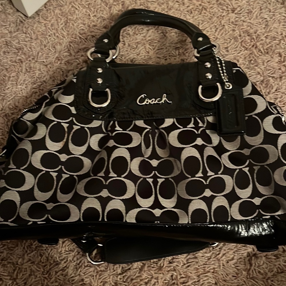 Classic black and white coach purse